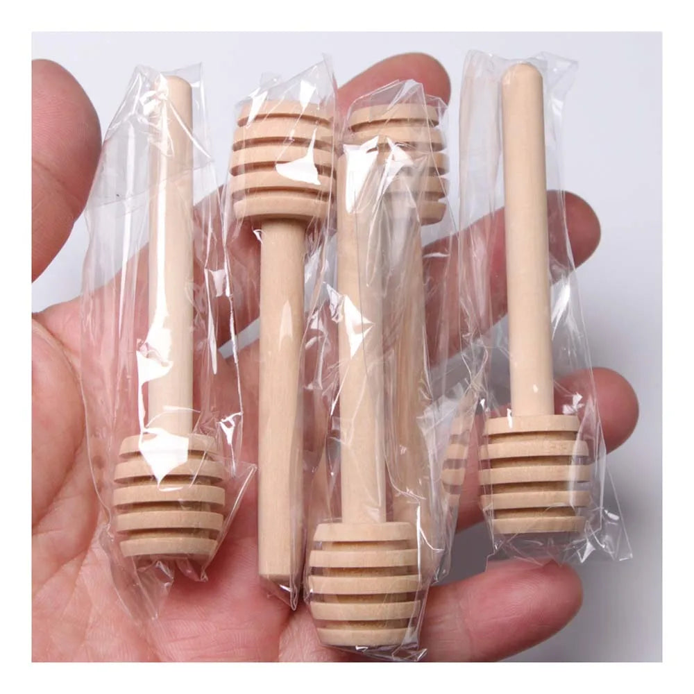 100Pcs/Lot 8cm Long Handle Wood Honey Stick Bar Practical Honey Mixing Stick Jar Spoon Supplies for Coffee Milk Tea Kitchen Tool