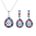 Luxury Jewelry Set Pearl-Drop Multi Pendant Necklace and Drop Stud Earrings Set for Women