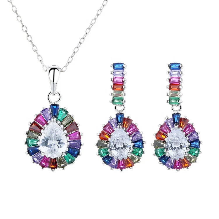 Luxury Jewelry Set Pearl-Drop Multi Pendant Necklace and Drop Stud Earrings Set for Women