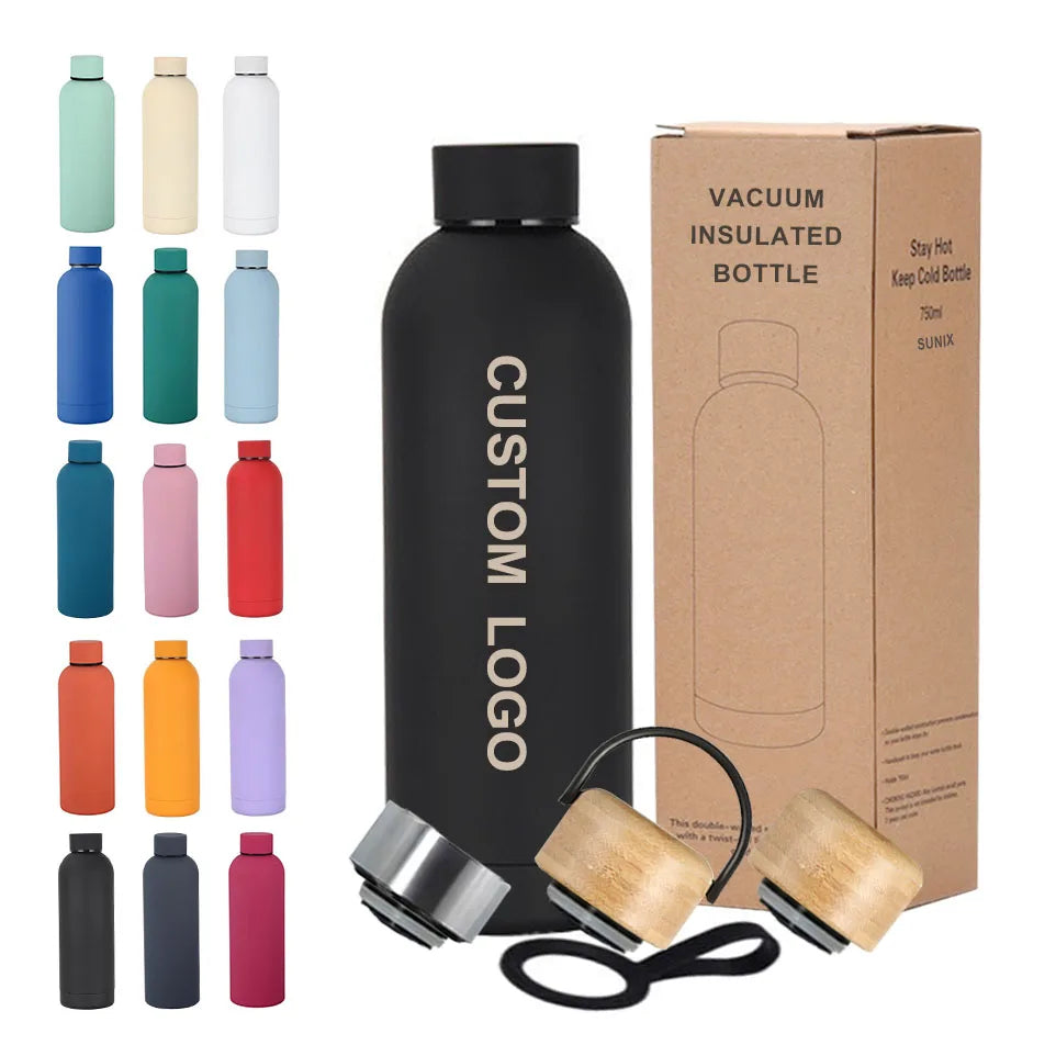 Custom Logo Rubber Paint Waterbottle 500ml Drink Bottle Stainless Steel Double Wall Vaccum Flask Thermal Metal Water Bottle