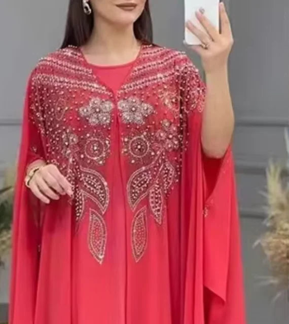 Custom Polyester Printed Loose and Cool Breathable Elegant Large Women's African Style Long Sleeve Dress