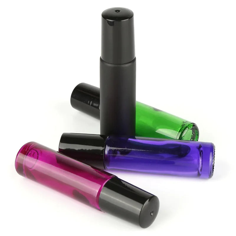 Wholesale Empty 10ml Green Purple Rose Red Matte Black Glass Roller Perfume Bottles with Steel Roller