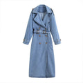 ZATRHMBM Women's 2023 New Fashion Casual Denim Long Jacket Retro Belt Style Long Women's Jacket
