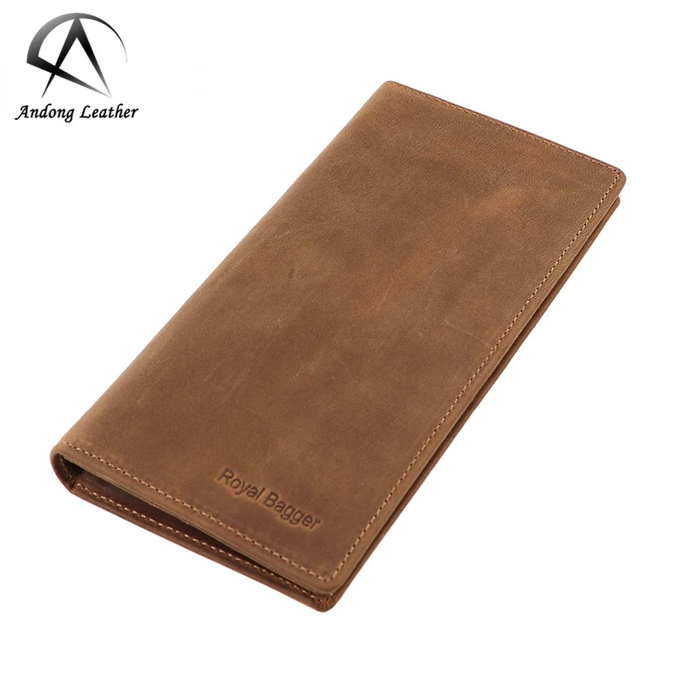AndoBag Long Wallets for Men Crazy Horse Leather Man Retro Fashion Phone Purse Card Holder Business Clutch Pocket Wallet