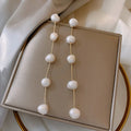 Elegant Women Jewelry Irregular Freshwater Pearl Drop Earring Gold Plated Baroque Pearl Long Tassel Earring