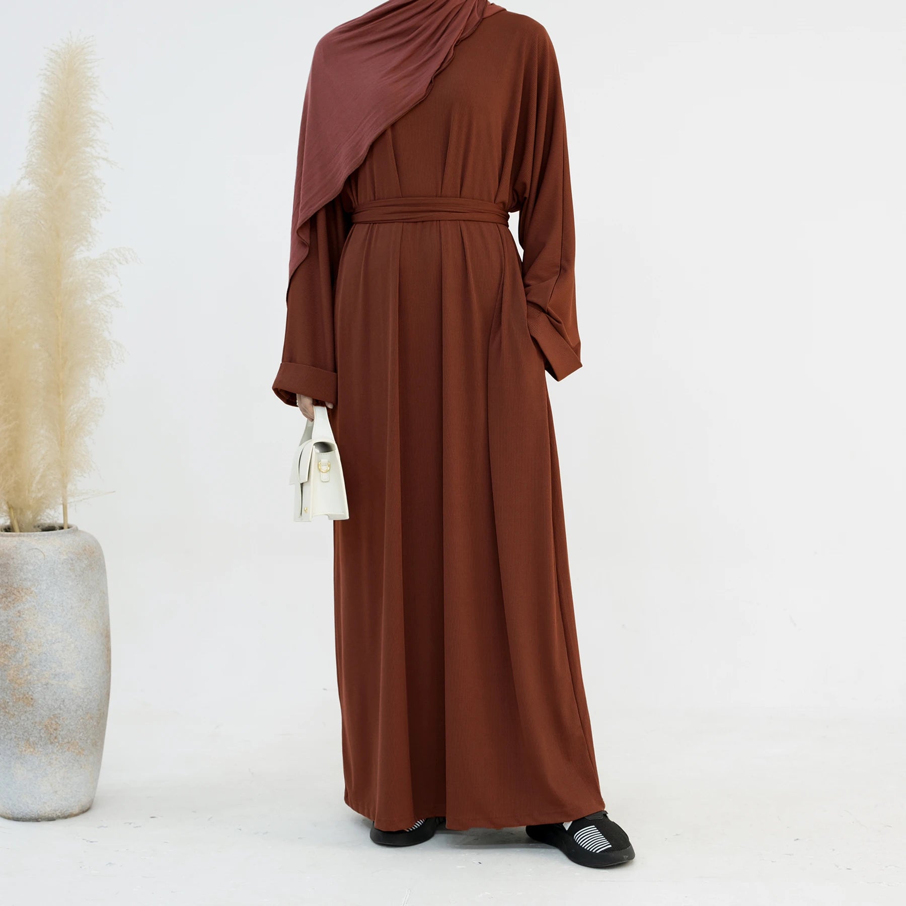 Women's Modest Islamic Winter Abaya Dress Solid Color Knit Fabric Plus Size Traditional Muslim Clothing for Muslims