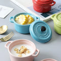 Mini Stock Baking Stoneware Ceramic Bowl with Lid Bohemian Hand Painted Eco-Friendly Cocotte for Soup