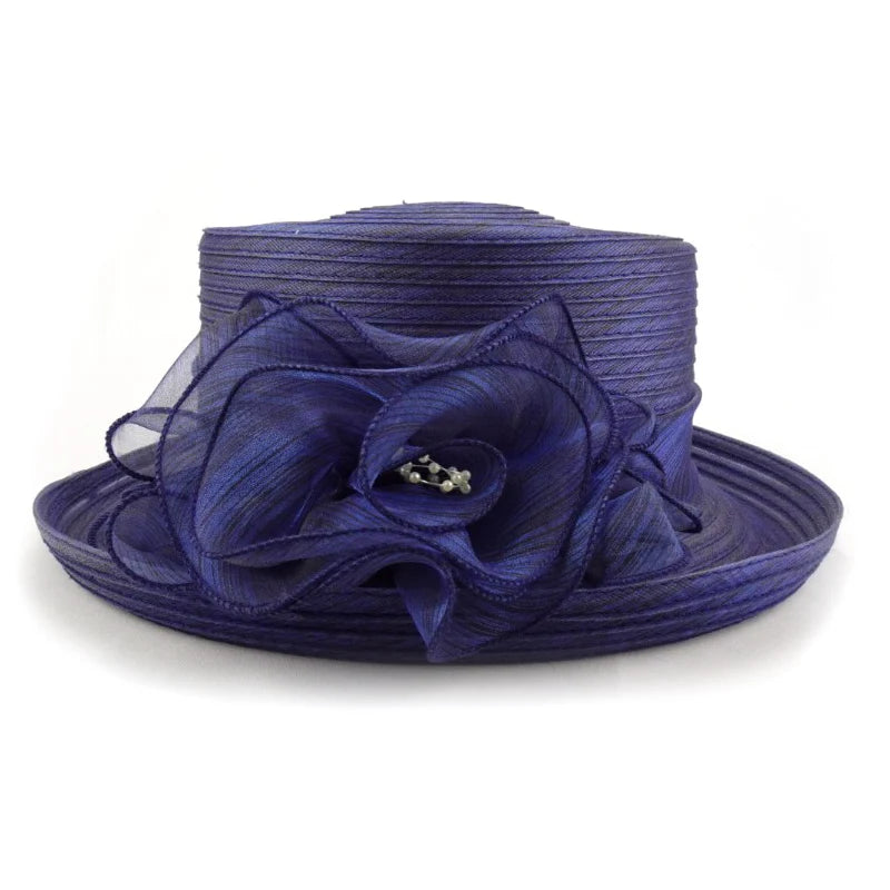 Custom Made Quality Popular Design Flower Decoration Foldable Organza Fashion Church Ladies Hats Wholesale