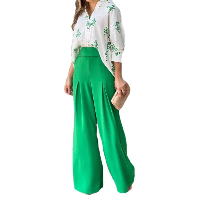 Shirt Suit High Waist Plus Size Two Piece Set Women Clothing Casual Pants Set Women Suits Tuxedo