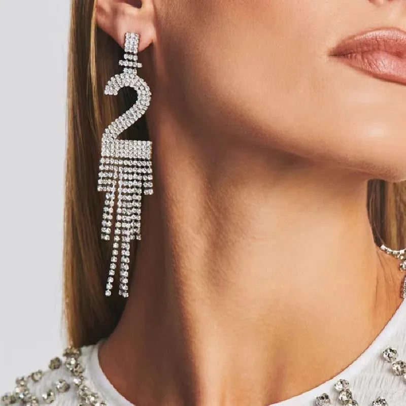 Ew Fashion Trend Digital 0-9 Tassel Earrings - European and American Street Style with Rhinestone Embellishments Trendy Looks