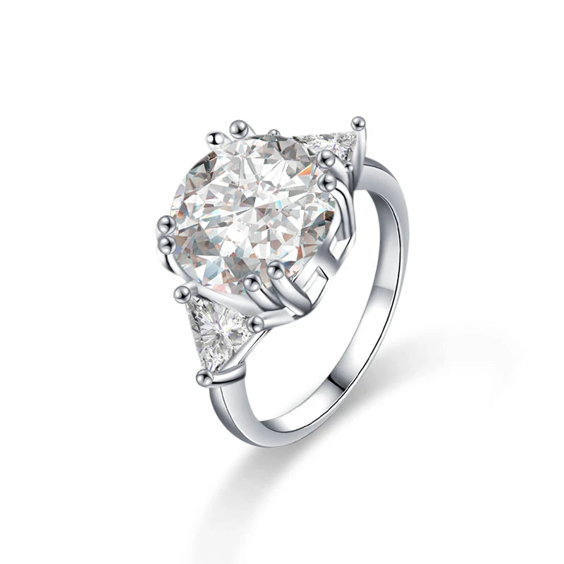 Classic Round Moissanite Ring for Women 925 Sterling Silver Party Wedding Jewelry