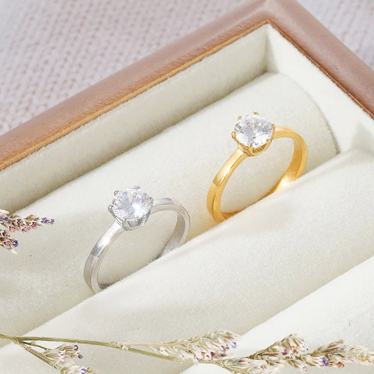 G2624 Wholesale Anillos Acero Inoxidable Por Mayor Stainless Steel Gold Plated Cz Zircon Ring for Women Fashion Jewelry Rings