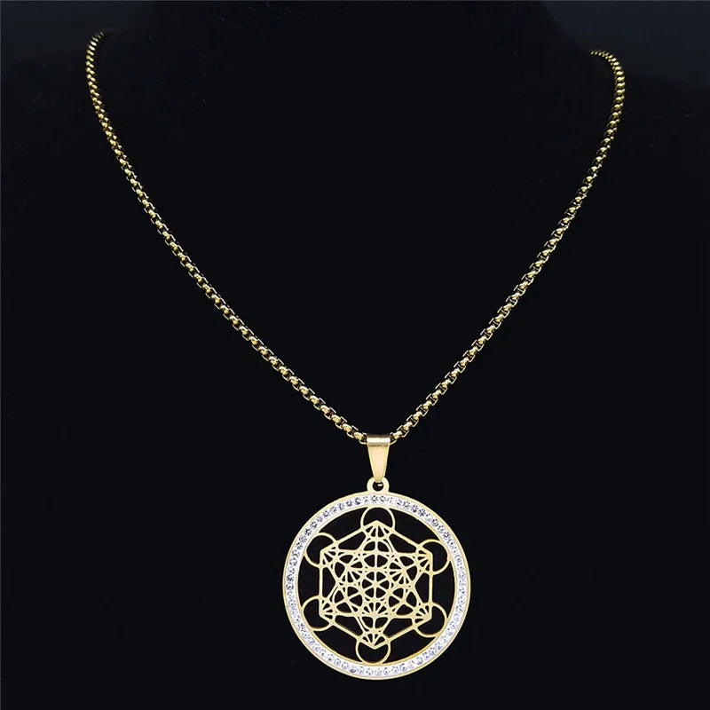 Factory Sale Stainless Steel Flower of Life Yoga Crystal Pendant Necklace Chakra Pendant Scared Geometry Healing Round Charm