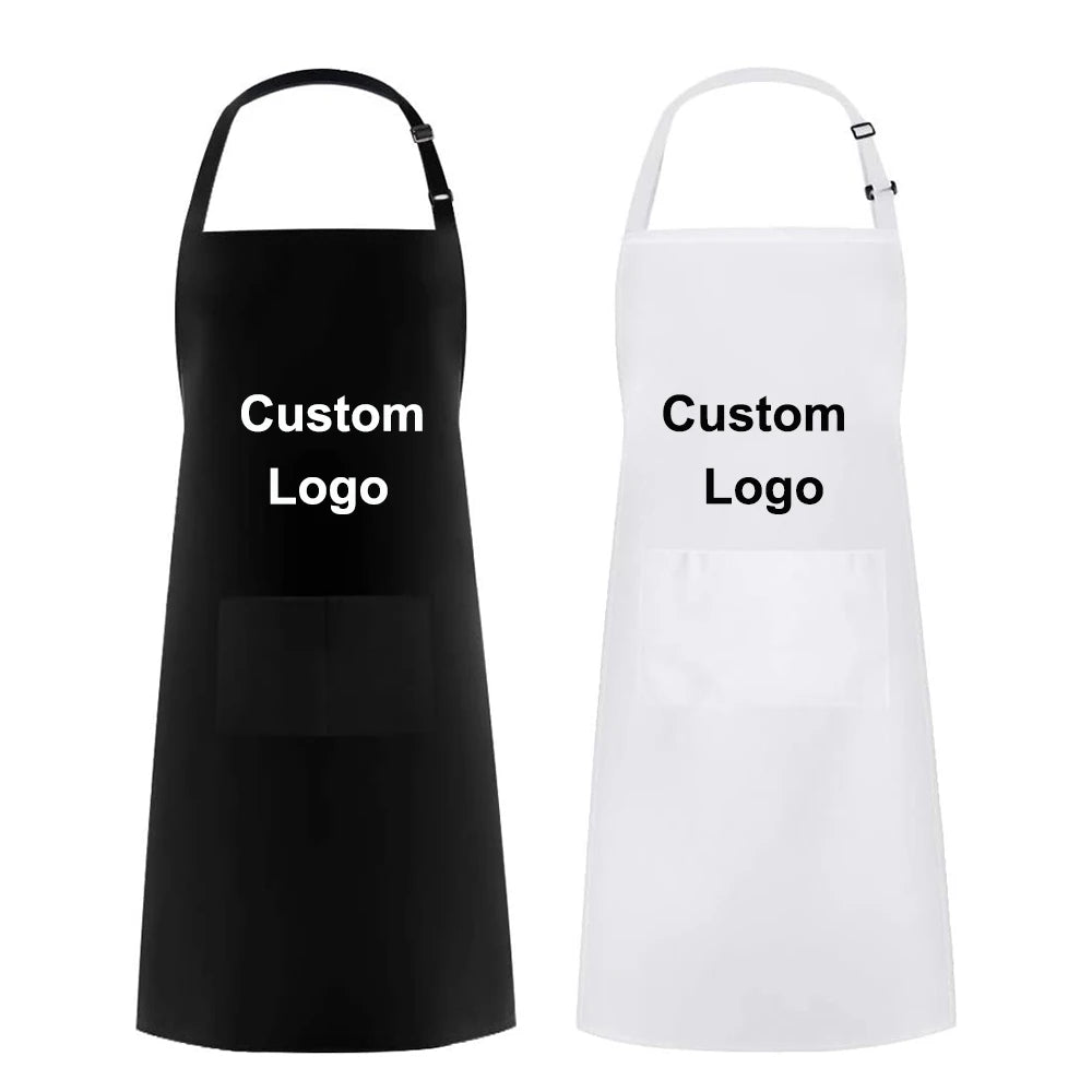 Wholesale Custom Logo Plain Black Cotton Polyester Waterproof Chef Cafe BBQ Food Cooking Cleaning Bib Aprons Kitchen Apron