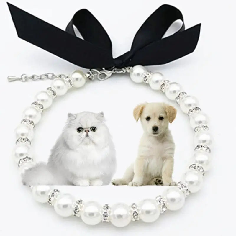 Luxury Nylon Dog Collar with Reflective Stitching Pearl Necklace for Enhanced Visibility Pet Leash
