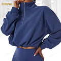 Factory Wholesale Custom Workout Long Sleeve Cotton High Neck Loose Gym Wear Sportswear Crop Tops Womens Hoodies & Sweatshirts