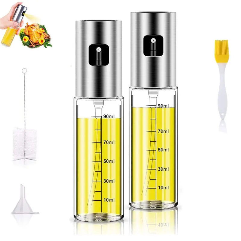Oil Sprayer Portable Sauce Vinegar Olive Oil Bottle Glass Salad BBQ Kitchen Baking Roasting Spray Bottle with Brush Funnel