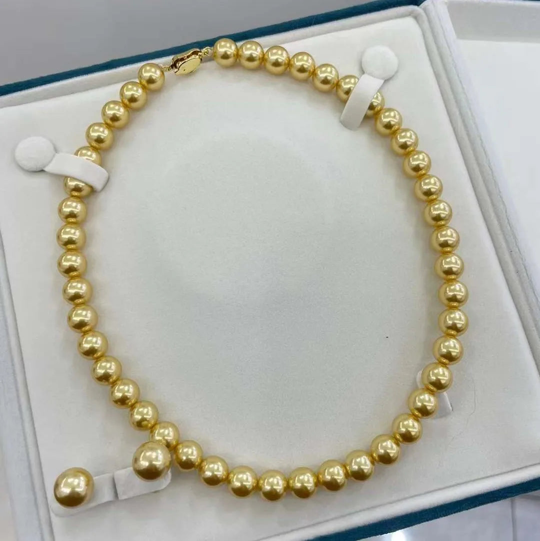 Women's Pearl Necklace Earring Set High-End Jewelry Imitation Tahitian South Sea Pearl Flawless Artificial Crystal Wedding Gift