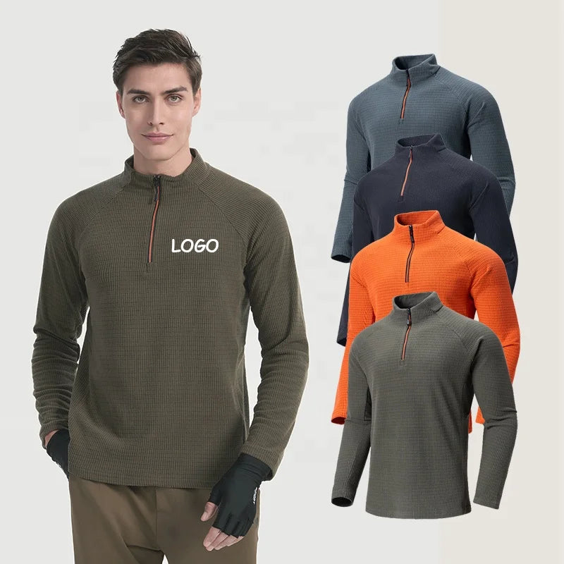 1/4 Zipper Men Active Quick Dry Crew Neck T Shirts Tee Top for Sportswear Gym Workout Long Sleeve Athletic Running Blank Knitted