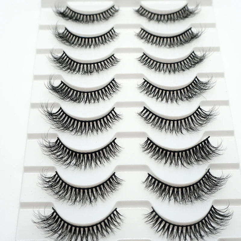 Wholesale Handmade 10 Pairs 3d Vegan Faux Mink Hair Short Eyelashes Natural  Hand Made Full Strip Lashes