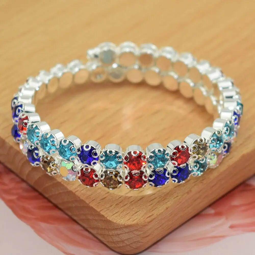 Elegant 56-Color AB Rhinestone Crystal Tennis Bracelet Multi-Circle Bracelet for Bride Stage Performance Hand Jewelry