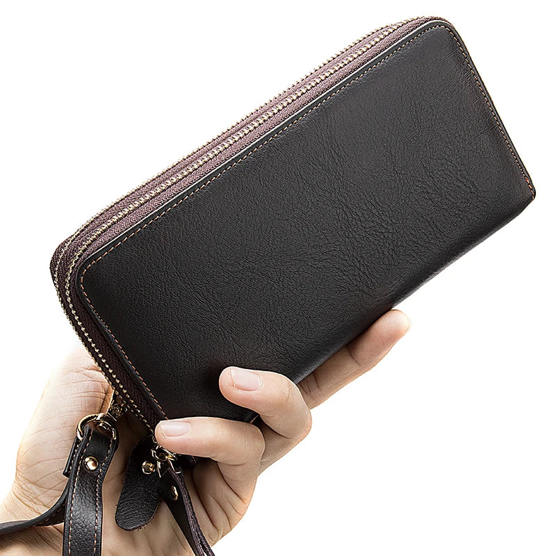 Marrant Designer Wallets Men Double Zipper Wallets with Phone Pocket Clutch Bag Mens Genuine Leather Purses for Men Clutch Bag