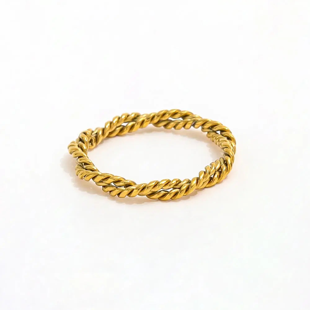 Fenny 18K Gold Plated Wholesale Retro Double Circle Twisted Rope Chain Stainless Steel Finger Ring Trendy for Women