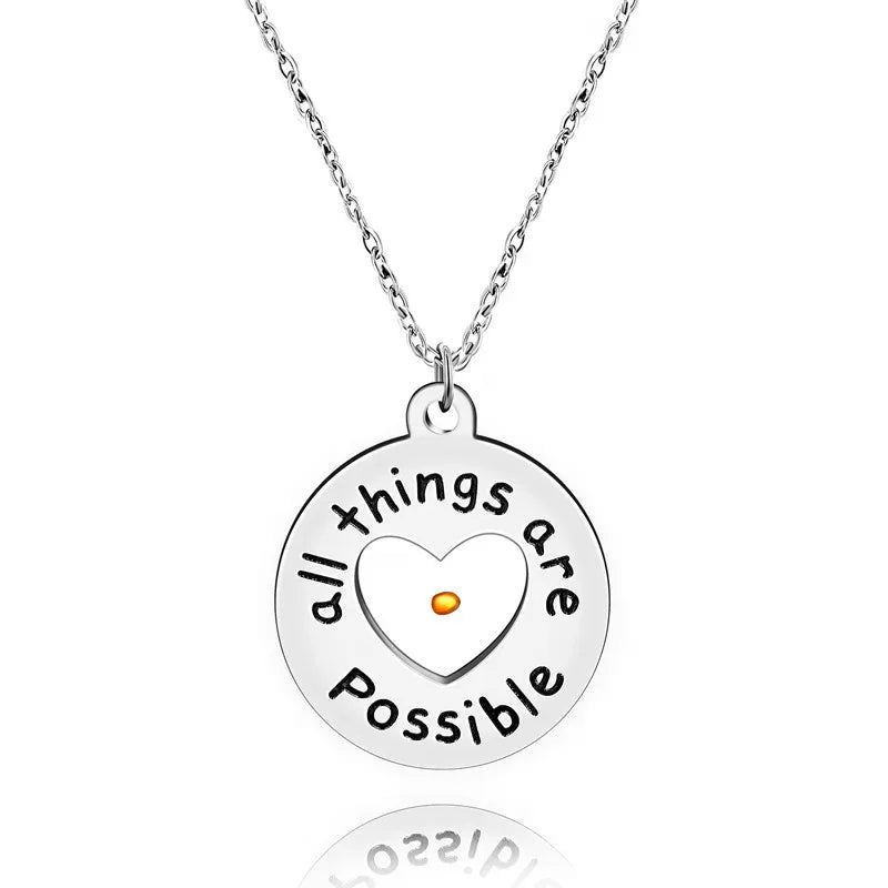 Wholesale Stainless Steel Mustard Seed Letter Heart Coin Pendant Necklace for Women Men Jewelry