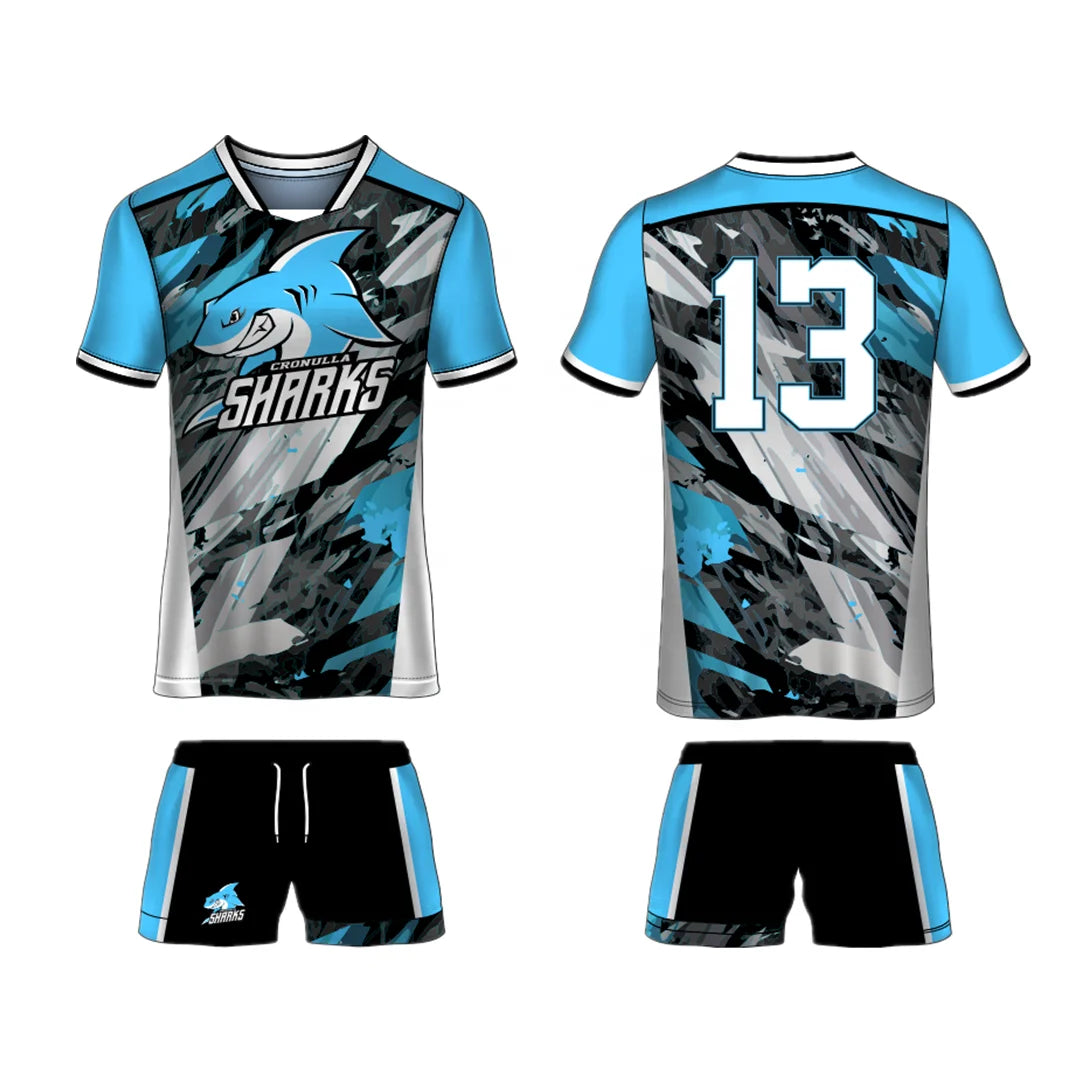 Athlete Training Men's Adult Touch Football Shirt Short Rugby Custom Print Sublimation 100% Polyester Breathable Plus Size