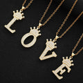 Wholesale 18K Real Gold Plated Zircon Crown Alphabet Stainless Steel 26 Initial Letters Pendant Necklace Jewelry for Women