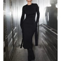 Fall Winter Long Sleeve Knitted Dress Women'S Solid Color Black Dress O Necked Warm Casual Basic Dresses