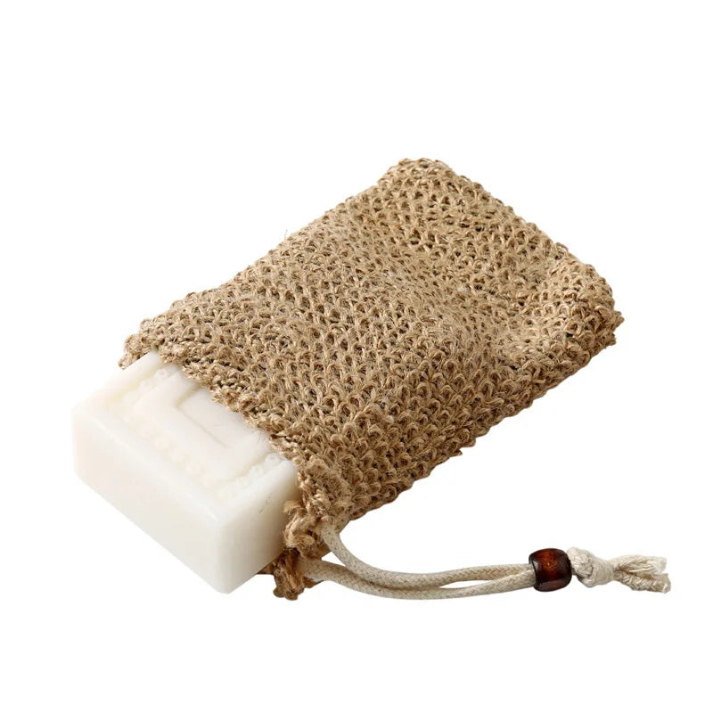 Natural Crochet Cotton Sisal Soap Bags Exfoliating Drawstring OEM Jute Hemp Soap Saver Bag Mesh Soap Bar for Shower