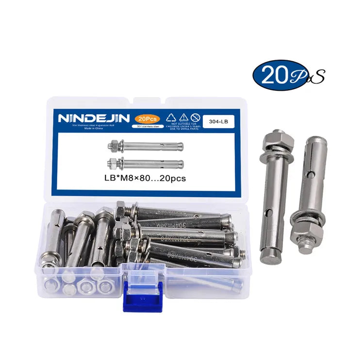 Stainless Steel GB Standard Plain Finish 20PCS M8 80mm Concrete Anchor Bolts Sleeve Expansion Anchor