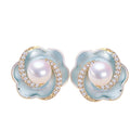 S925 Silver Needle Spiral Flower Design Pearl Jewelry Natural  Freshwater Pearl Stud Earrings