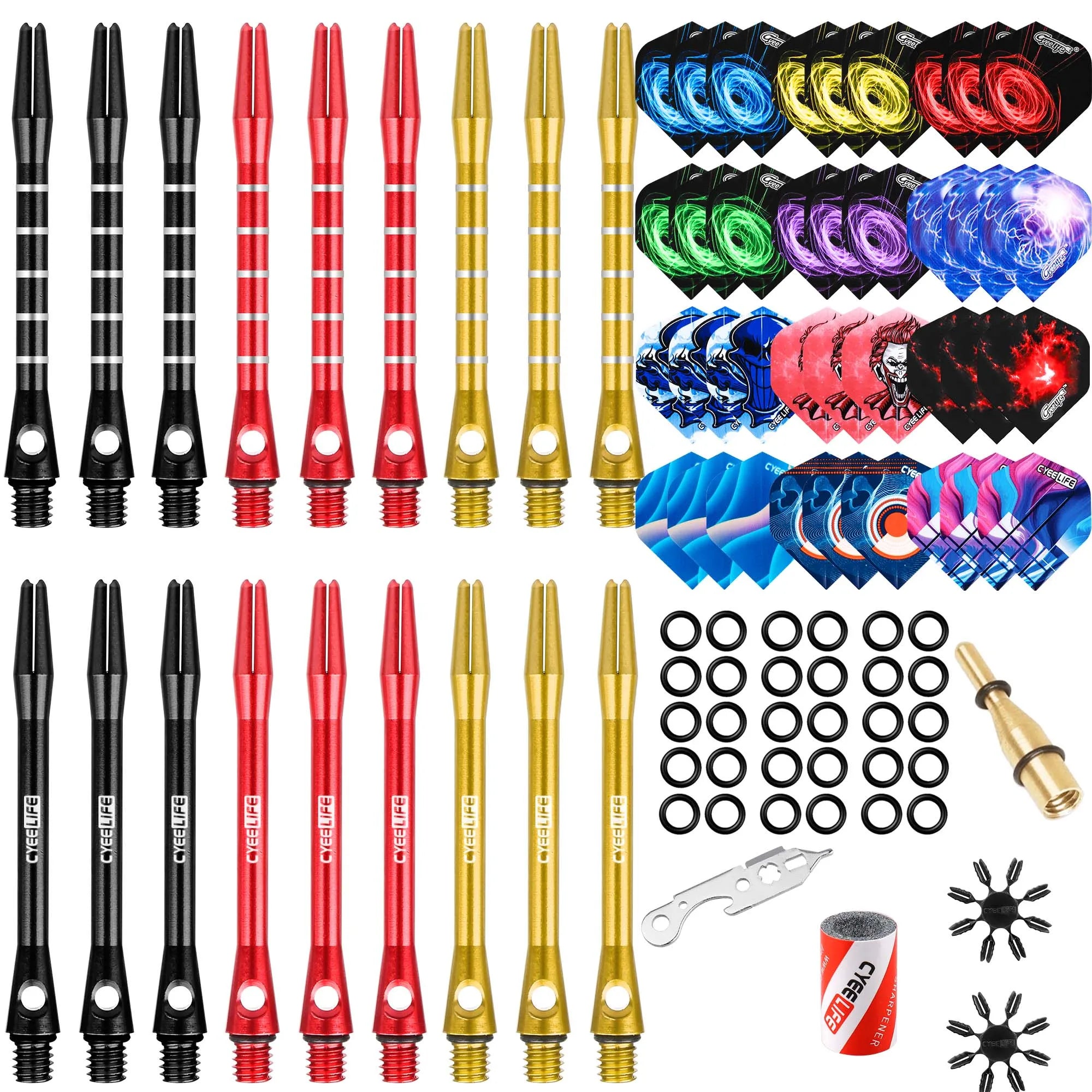CyeeLife Dart Accessories Kit Alu Shafts Flights Plastic Protectors Rubber O Rings Sharpener and Tool