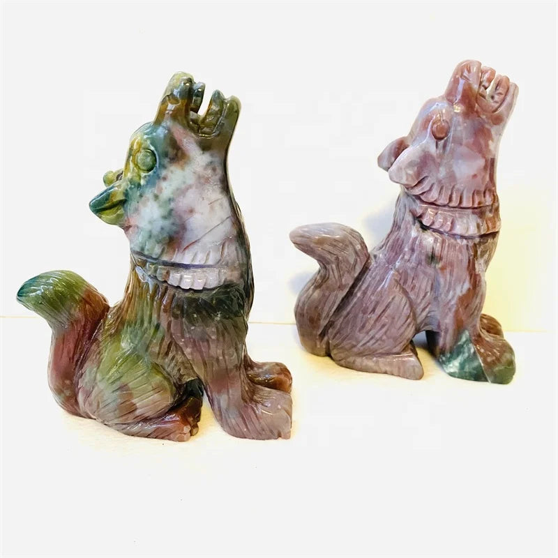 Wholesale Natural Crystals Healing Stone Wolf Ocean Jasper Crystal Wolf For Home Decoration