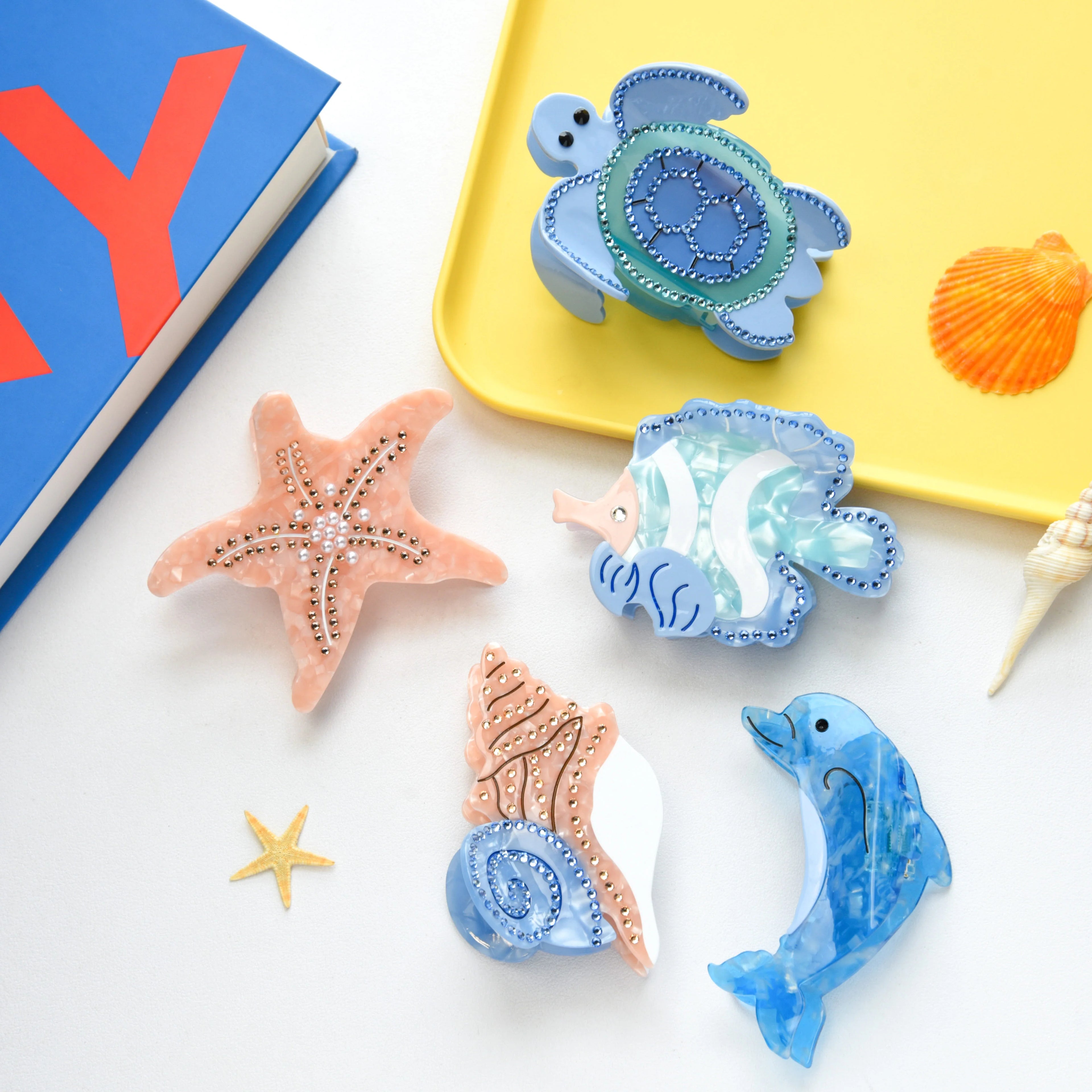 YHJ New Acetate Ocean Series Hair Claw Rhinestone Exquisite Cute Dolphin High Quality Sea Hair Clip Fish Acetate Hair Claw Clip
