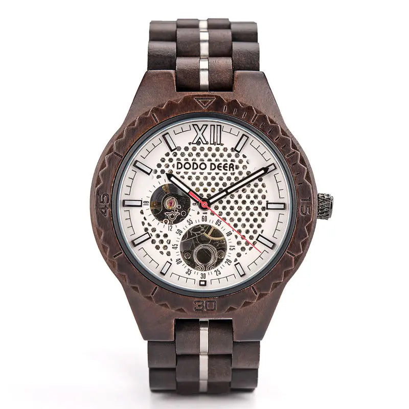 DODO DEER Design Round Stainless Steel Automatic Wooden Watch 47mm Water Resistant Glass Pointer Dial Luxury for Men