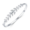 Stylish Olive Leaf Branch 925 Sterling Silver Simple CZ Diamond Women Girls Bangle
