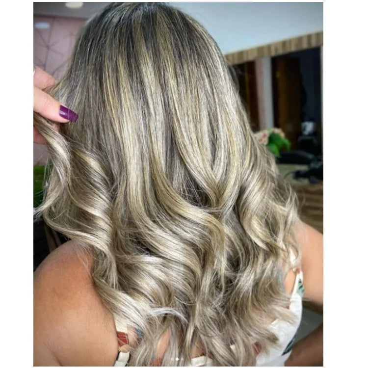 Ash Blonde Highlight Color Natural Wave Hair Wigs Bleached Knots Raw Human Virgin Hair Transparent Lace 13*4 Lace Front Wig