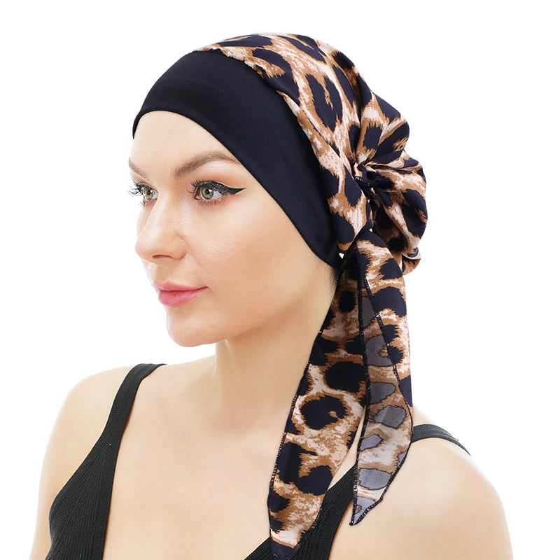 Floral Head Wrap Polyester Cancer Chemo Hat Wide Band Head Scarf Pre-tie Turban Hats Women