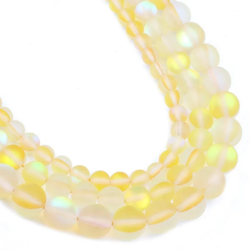 Wholesale Matte Yellow Synthetic Glitter Austrian Crystal Beads round Dull Polish MoonStone for Jewelry Making