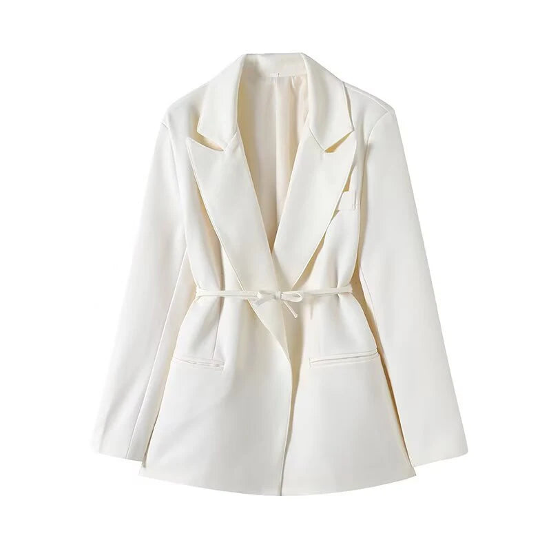 ZATRHMBM Spring and Autumn Women's Wear 2025 New Fashion Lace-up Solid Color Suit Jacket Retro Long Sleeve Casual Women's Top