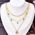 Newest 18K Gold Plated Zircon Heart Lock Pendant Necklace Stainless Steel Three Layer Snake Chain Multilayer Hollow Tree Gift
