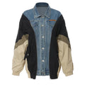 New Unique Stylish Stitching Contrast Color Patchwork Loose Baseball Uniform Winter Denim Women Jackets