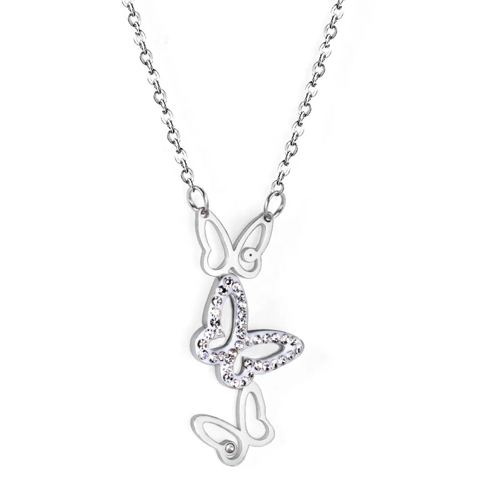 New Trendy Zircon Personality Charm Multiple Butterfly Necklace Pendant Stainless Steel Long Tassel Chain Necklace for Women