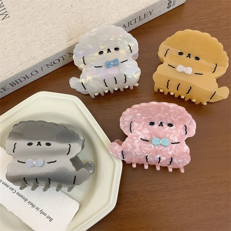 Korean Cute Cartoon Design Acetate Dog Shape Hair Claw Clips with Rhinestone Sweet and Stylish Hair Accessories