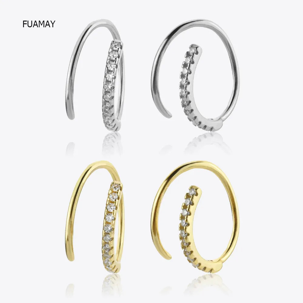 FUAMAY 18K Silver Helix Twist Drop Earrings Hypoallergenic Spiral Earrings with Zircon for Women for Weddings and Parties