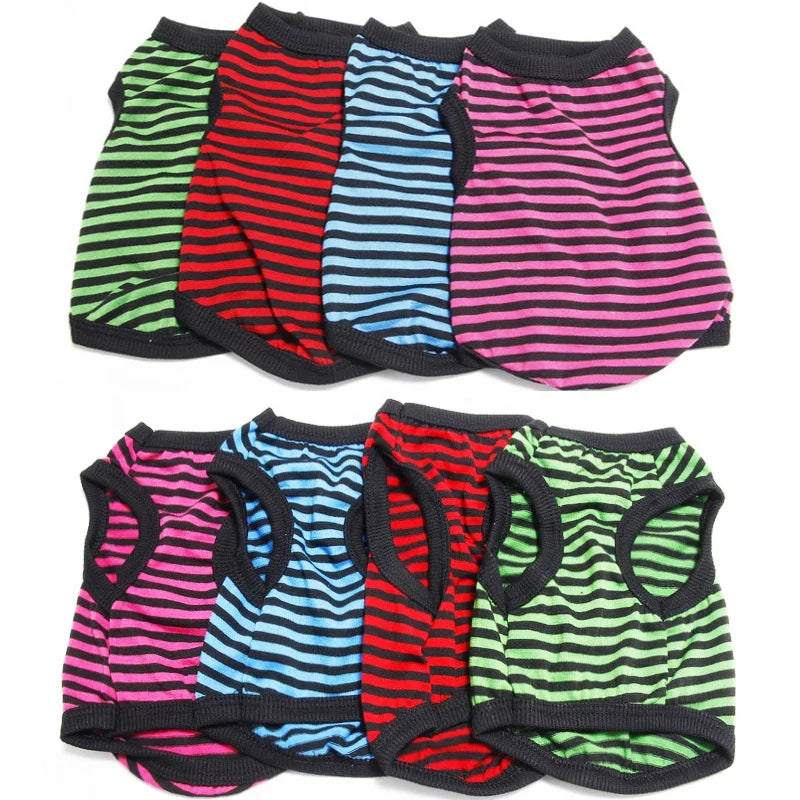 Factory Direct Luxury Summer Cat Vest for Dogs Cotton Pet T-Shirt Multicolor Stripe Puppy Clothes Small Pets Apparel