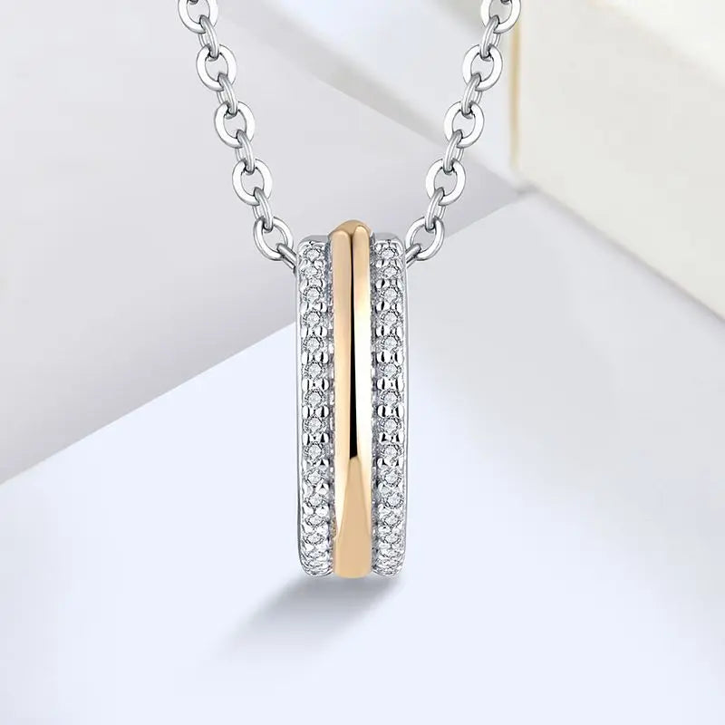 Fashion 925 Sterling Silver Line Chain Circle Pendant Necklace Geometric Cubic Zirconia Hollow Ring Pendant Necklace for Women
